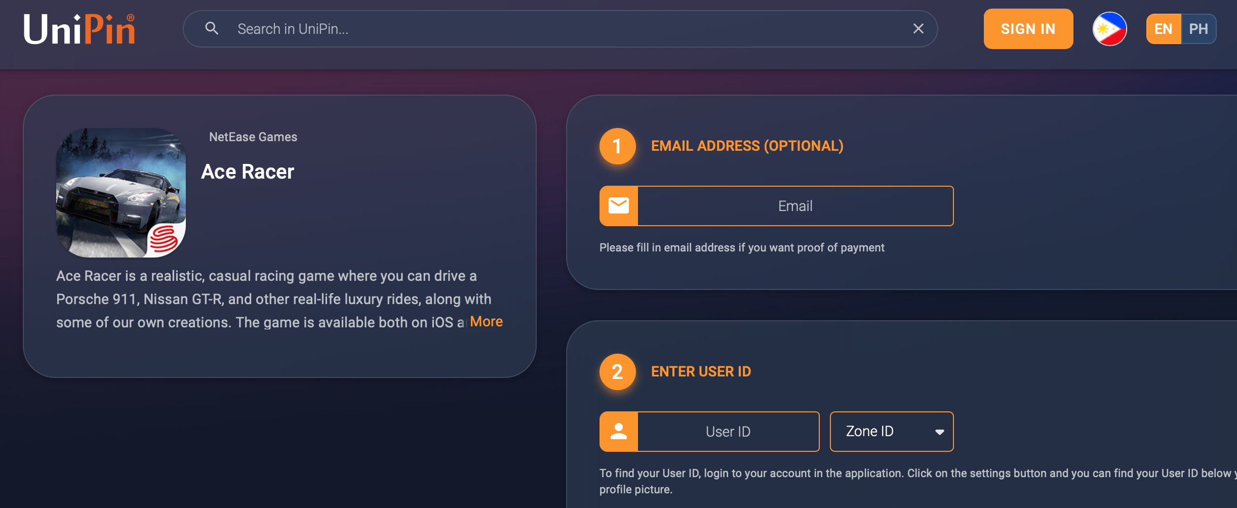 How to Top Up Ace Racer Mobile Game in the Philippines with UniPin guide