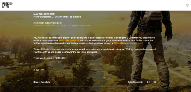 pubg lite tutup