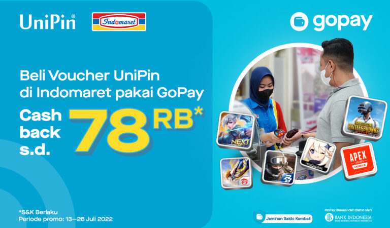 Beli Voucher UniPin di Indomaret Pakai GoPay, Cashback Hingga 78 ribu!!