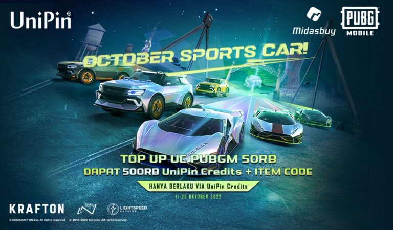 PUBGM – October Sports Car Bisa Jadi Milikmu! Top up UC PUBGM #PakeUniPin Banyak Bonus!