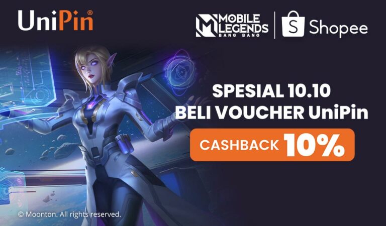 Spesial 10.10 UniPin dan Shopee – Promo cashback 10% Voucher UniPin di 10.10 Shopee