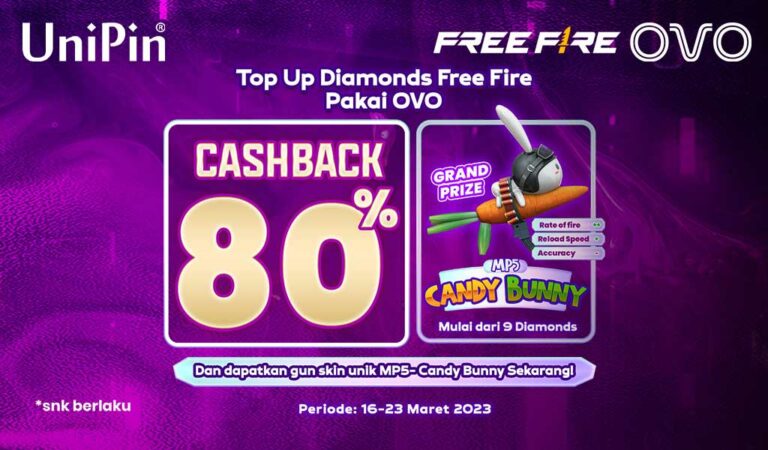 Top Up Diamonds Free Fire Pakai OVO Cashback 80% & Dapatkan Gun Skin Unik MP5- Candy Bunny Sekarang