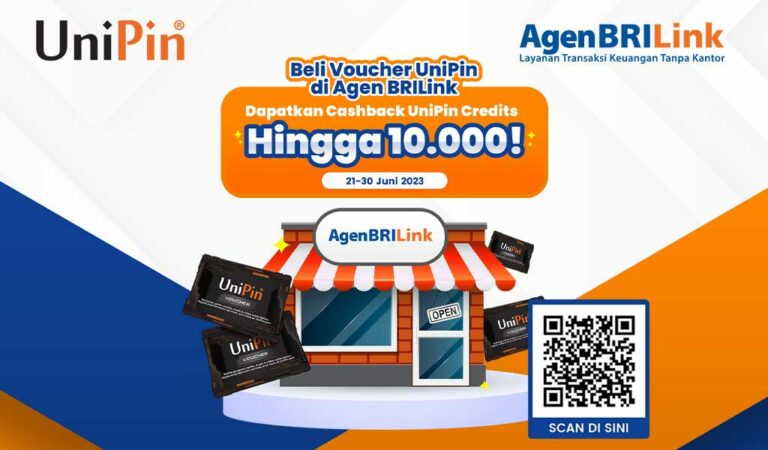 Beli Voucher UniPin di Agen BRILink, Bonus UniPin Credits 10%