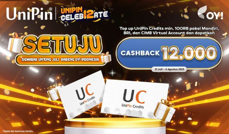 Semarak Untung Juli Bareng OY! Indonesia - Top Up UniPin Credits Cashback 12rb