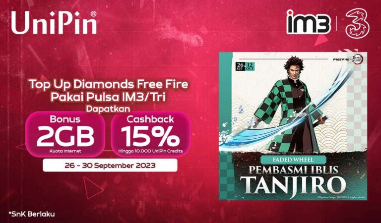 Top Up Diamonds Free Fire Pakai Pulsa IM3/Tri Bonus Tanjiro Bundle