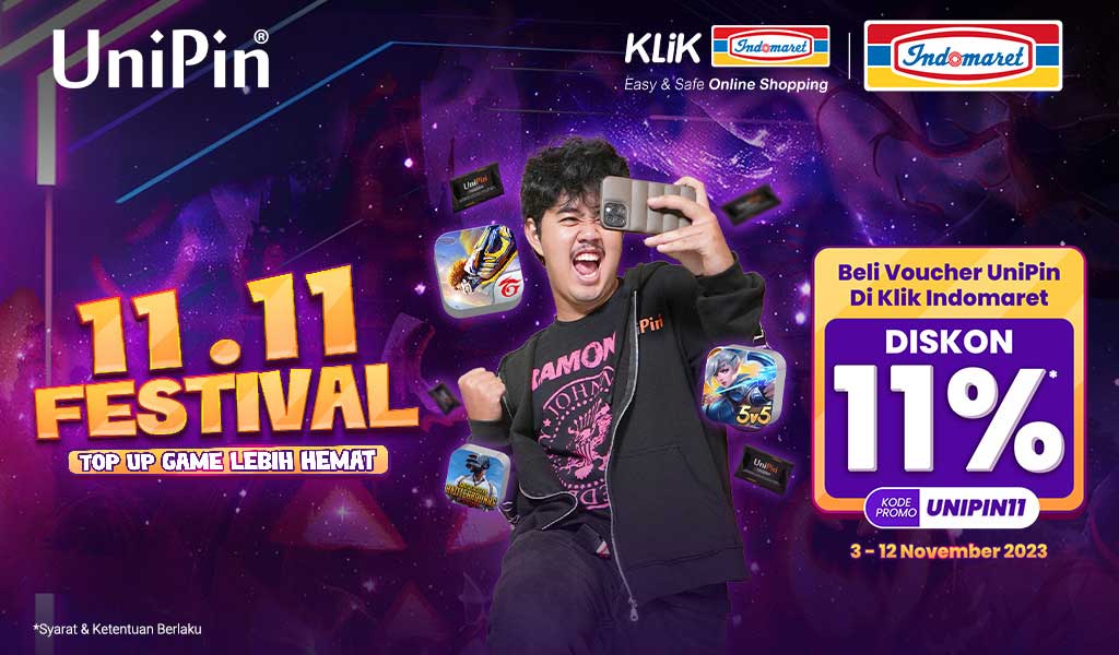 11.11 Festival – Beli Voucher UniPin di Klik Indomaret, Diskon 11%