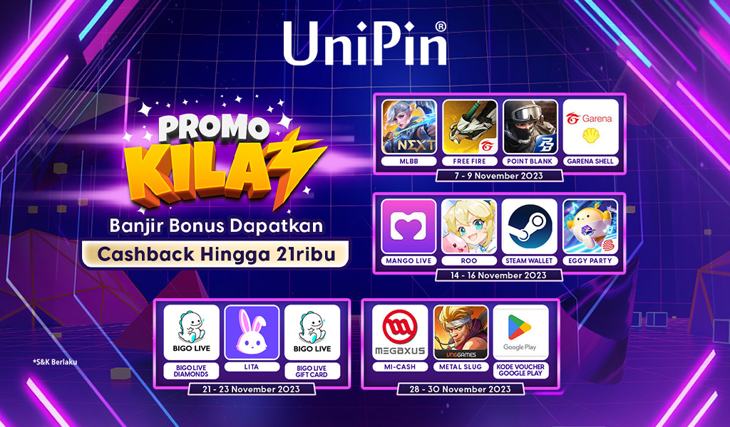 Banjir Bonus di Promo Kilat Dapatkan Cashback 21ribu UniPin Credits!
