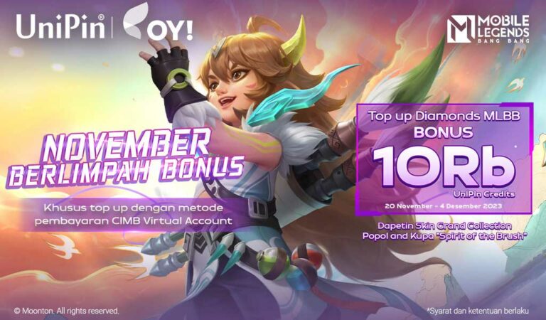 November Bonus OY! & UniPin - Top Up MLBB, Cashback 10rb & Skin Popol Kupa