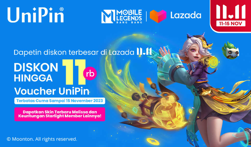 Promo Diskon 11% Voucher UniPin dan Voucher Games di 11.11 Sale Lazada