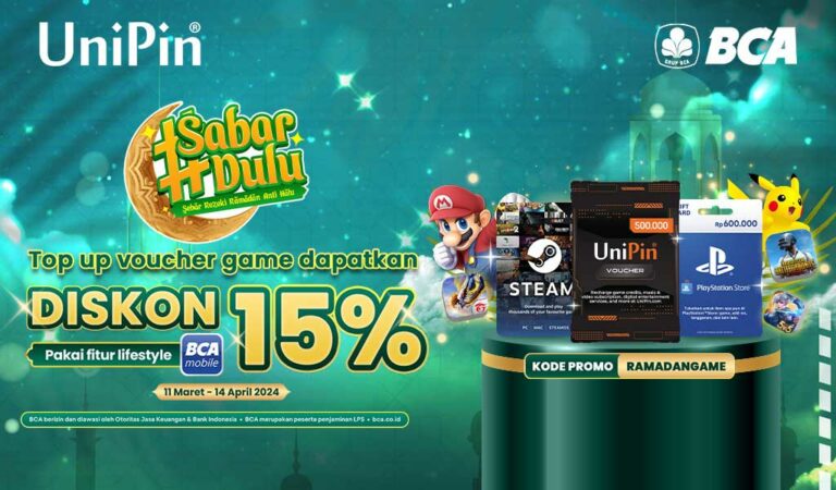 Diskon 15% Top Up Voucher UniPin & Game Pakai BCA Lifestyle