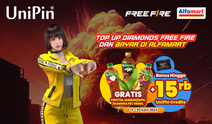 Top Up FF di UniPin Bayar di Alfamart Gratis Frestea 500ml   15rb UC