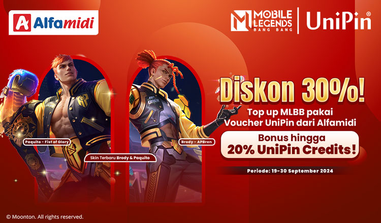 New-Skin-Brody-dan-Paquito-DISKON-30%!-Top-Up-MLBB-Pakai-Voucher-UniPin-dari-Alfamidi-BONUS-hingga-20%-UniPin-Credits!