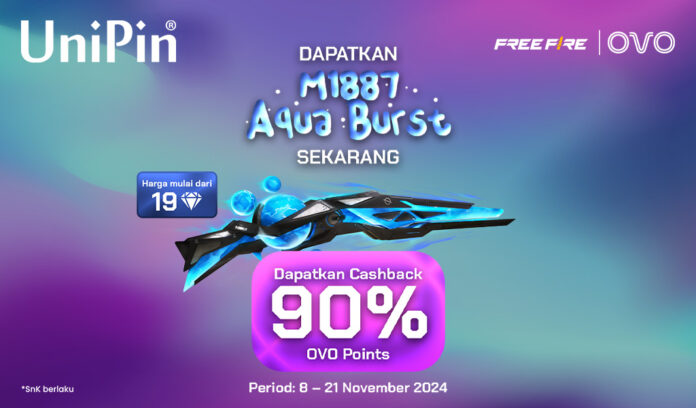 Top Up Diamonds Free Fire Nov, M1887 Aqua Burst Kembali! Cashback 90% OVO Points