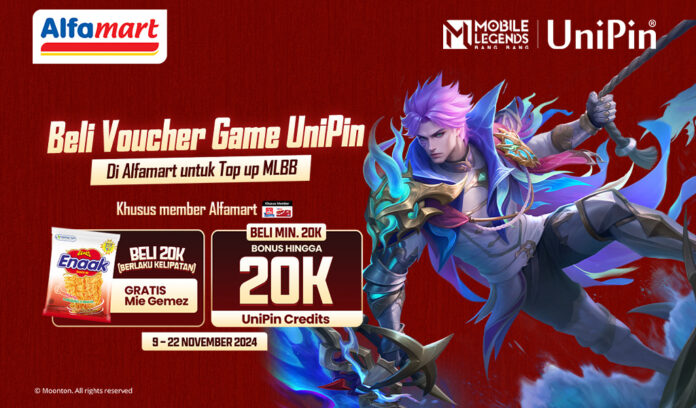Top Up MLBB Voucher UniPin di Alfamart, Gratis Mie Gemez & Cashback 20.000 UniPin
