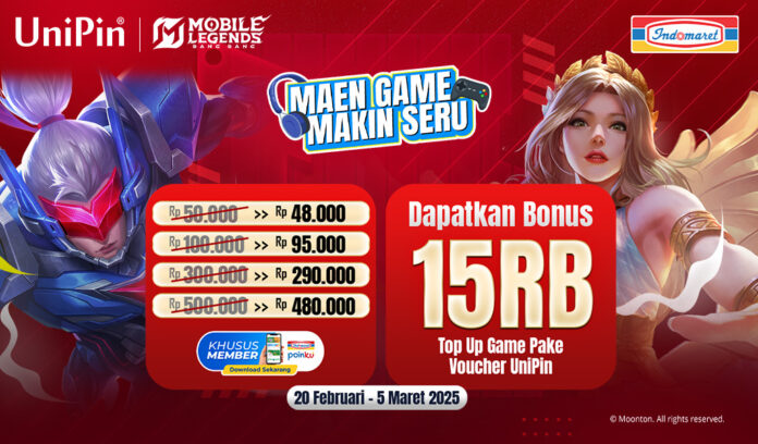 Beli Voucher UniPin di Indomaret dapatkan diskon 20rb + bonus 15rb UC