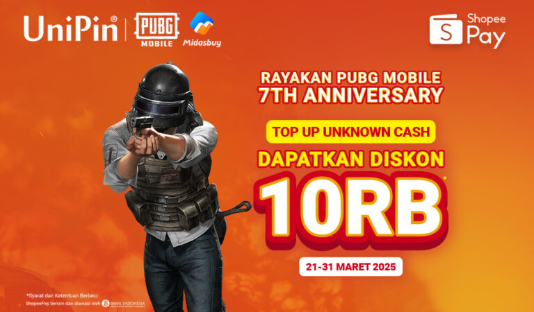 7th Anniversary PUBG Mobile! – Diskon 10Rb Top Up Unknown Cash Pakai ShopeePay!