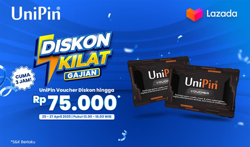 Diskon Kilat Gajian – Beli UniPin Voucher di Lazada Diskon hingga Rp75.000!