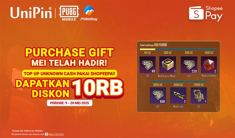 Purchase Gift Mei Telah Hadir – Diskon 10Ribu dengan Top Up Unknown Cash Pakai ShopeePay!