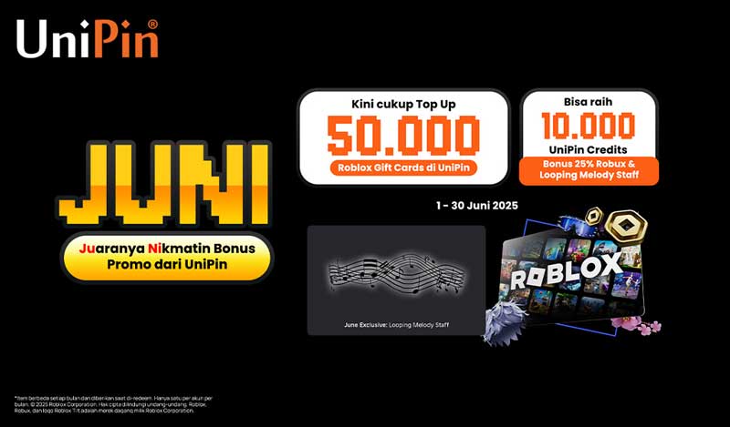 Top Up Roblox Gift Cards di UniPin, Bonus 25% Robux s/d 10K UC!
