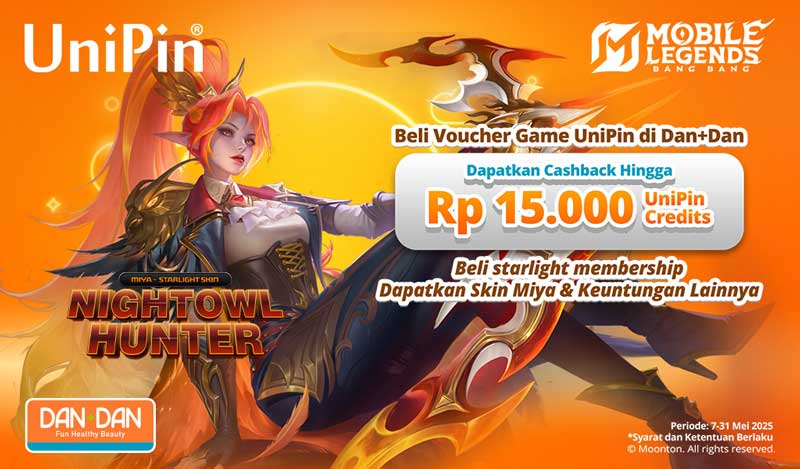Top up ML Pakai Voucher Game dari Dan+Dan, Dapat 15K UC + Skin for Miya!