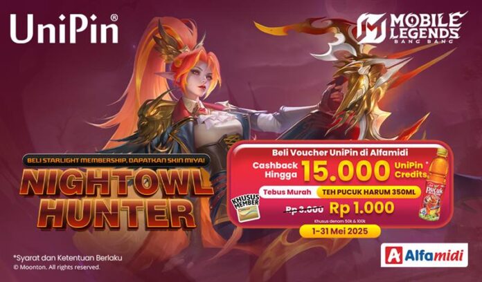 Top up MLBB pakai Voucher Game dari Alfamidi, Cashback 15rb, Tebus Murah Teh Pucuk Harum & Skin Miya!