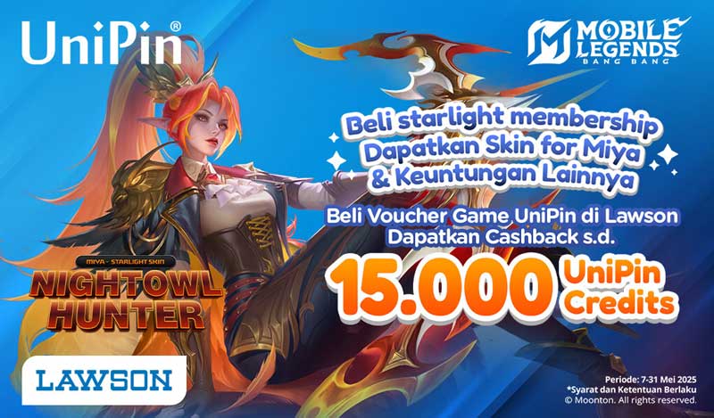 Top up MLBB pakai Voucher Game dari Lawson, Dapat 15K UC & Skin for Miya