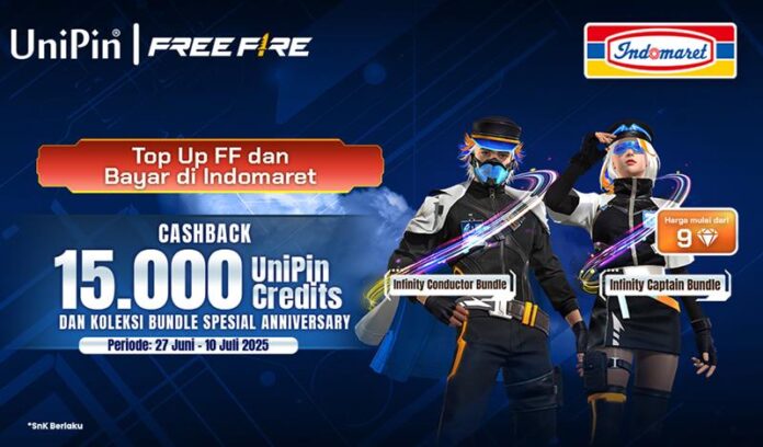 Anniversary Bundle Spesial dari Free Fire kembali hadir! Bonus Hingga 15Ribu UniPin Credits Top Up Diamond FF dan Bayar di Indomaret!