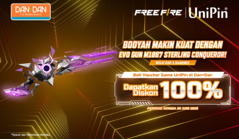 Beli Voucher UniPin di Dan+Dan Diskon 100% + Evo Gun M1014 Sterling Conquero!