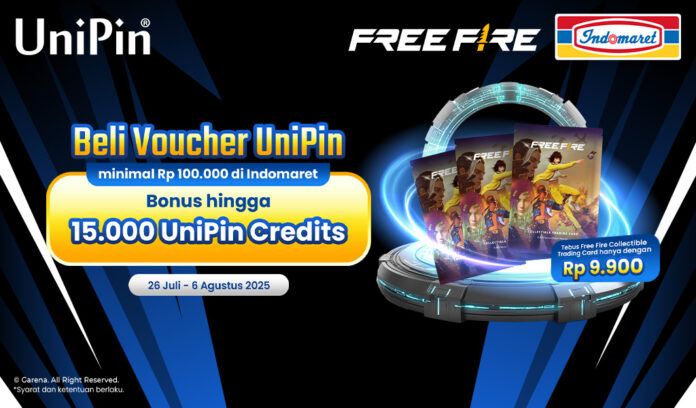 Beli Voucher UniPin cashback 15.000 UC tebus murah FF Collectible Card Rp 9.900 di Indomaret!