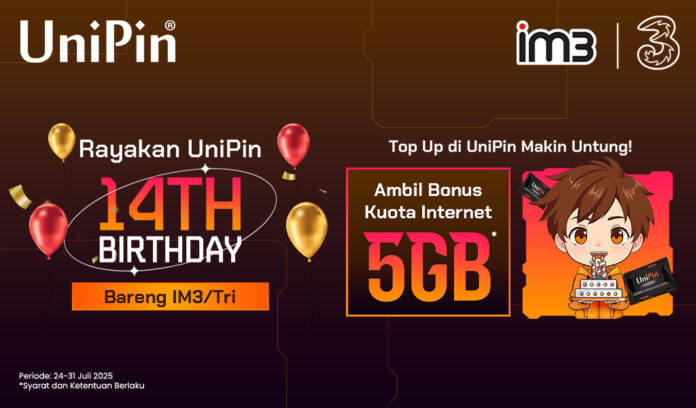 Dapatkan Kuota 5GB Edisi #UniPin14Birthday dengan Top Up Pakai Pulsa IM3Tri!