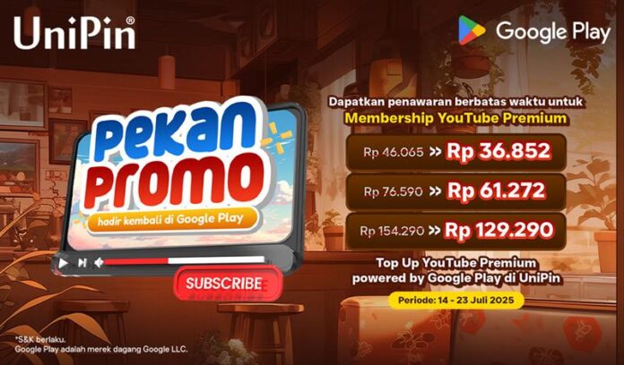 Diskon Eksklusif sd 25.000 Membership YouTube Premium Powered by Google Play di UniPin