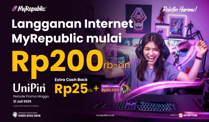 Langganan MyRepublic di UniPin! Cashback Rp25Rb + Bonus Rp50Rb