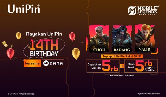 Rayakan #UniPin14Birthday Bersama DANA! Top Up Makin Hemat Diskon Rp5.000!