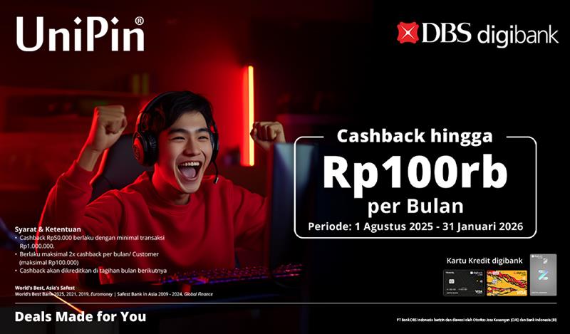 Cashback Rp 100.000 Tiap Transaksi Bayar Pakai Kartu Kredit Digibank di UniPin!