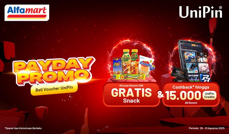 Payday Promo! Beli Voucher UniPin di Alfamart, Dapatkan Snack Gratis & Cashback 15.000 UC!