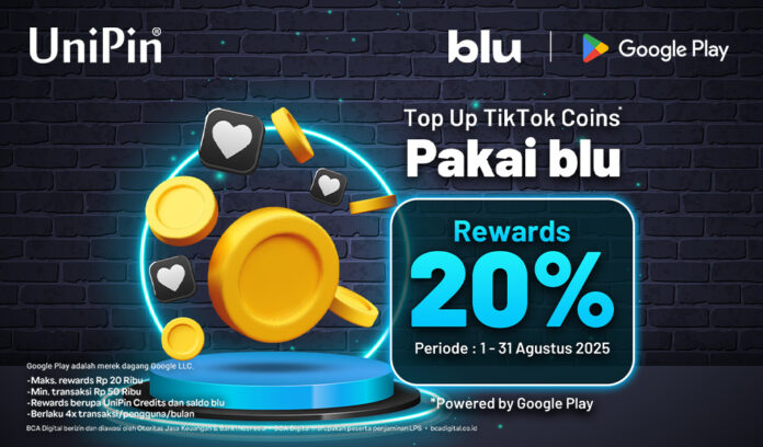 Top Up TikTok Coins di UniPin Pakai blu dan Dapatkan Rewards 20%