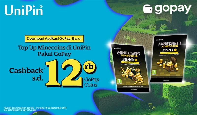 Cashback 90% hingga 12.000 GoPay Coins dengan Top Up Minecoins Pakai GoPay!