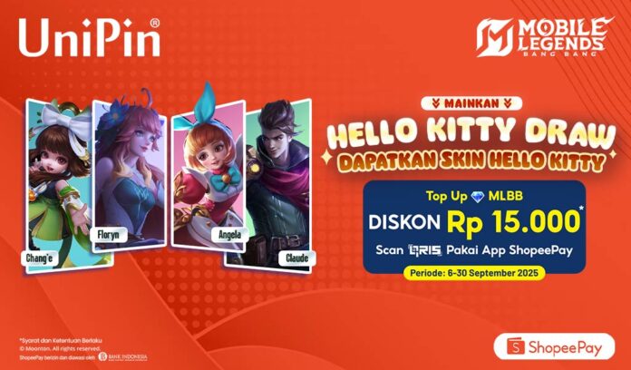 Ikuti Hello Kitty Draw & dapatkan skin Hello Kitty di MLBB! Top Up di UniPin, Diskon 15.000 Scan Pakai QRIS ShopeePay