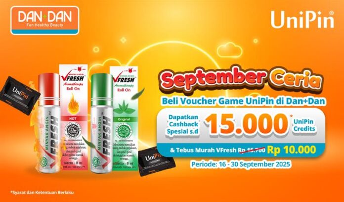 September Ceria UniPin x Dan+Dan! Double Bonus, Cashback Rp15.000 UC & Tebus Murah VFresh!