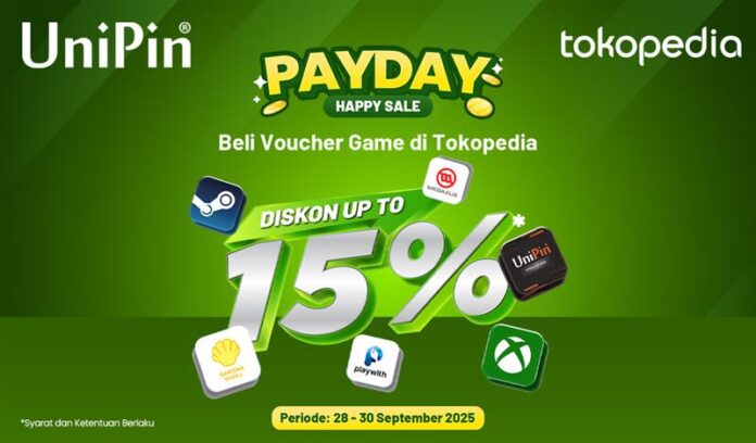Tokopedia Payday Happy Sale! Diskon Hingga 15% untuk Unipin Voucher