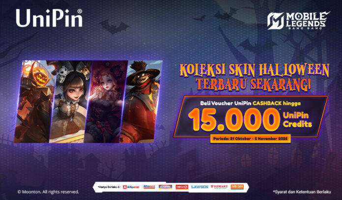 Beli Voucher UniPin Top Up Diamonds & Dapatkan Skin Halloween + Cashback 15.000 UC
