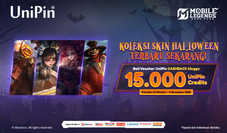 Beli Voucher UniPin Top Up Diamonds & Dapatkan Skin Halloween + Cashback 15.000 UC