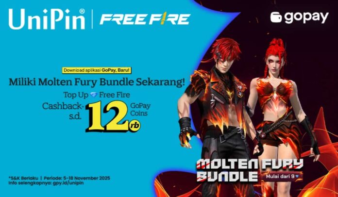 Dapatkan Molten Fury Bundle Free Fire dengan Cashback 90% GoPay Coins di UniPin!