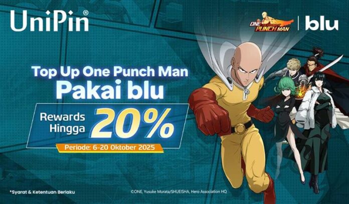Top Up One Punch Man di UniPin pakai blu, Bisa dapat Rewards 20%