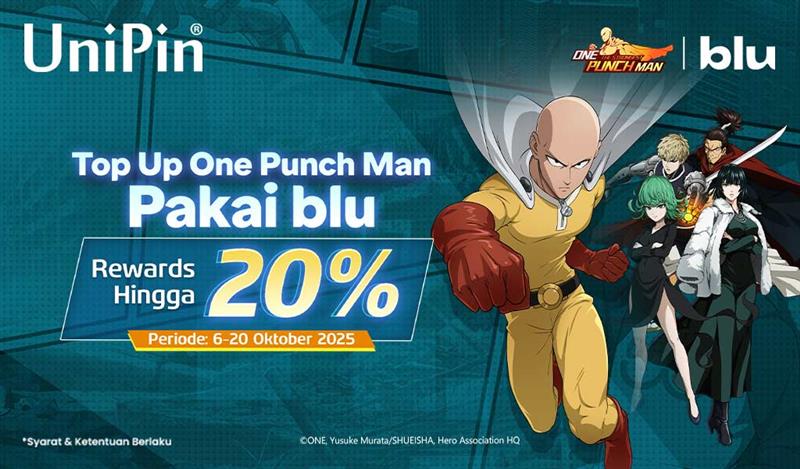 Top Up One Punch Man di UniPin pakai blu, Bisa dapat Rewards 20%