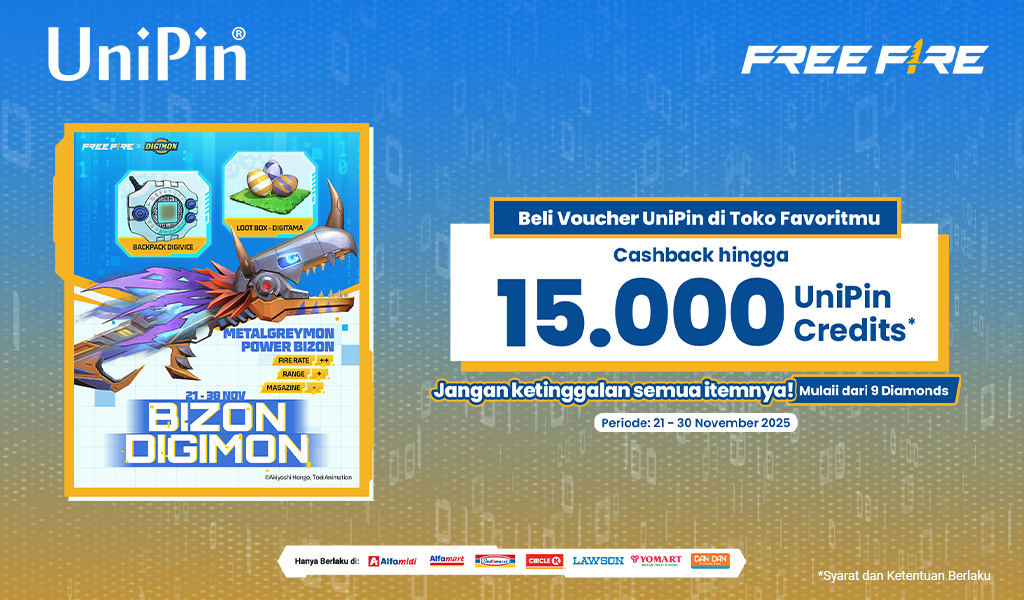 Bizon Digimon Jadi Andalan Baru di FF! Beli Voucher UniPin Dapat Cashback hingga 15.000 Credits