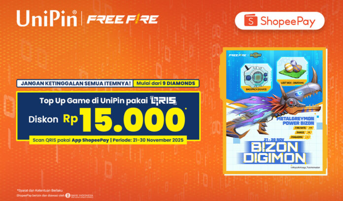 Bizon Digimon is coming! Diskon Rp 15.000 Tiap Top Up game favoritmu pakai QRIS ShopeePay!