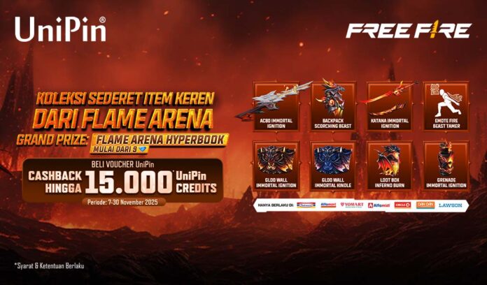 Flame Arena Free Fire Mulai 9 Diamond & Dapatkan Cashback hingga 15.000 UniPin Credits