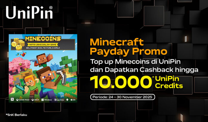 Minecraft Payday Promo Top Up Minecoins di UniPin Cashback Hingga 10.000 UniPin Credits!