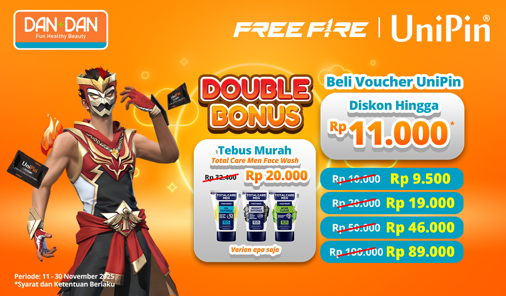 November Deals UniPin x Dan+Dan: Diskon Rp11.000 & Tebus Murah Total Care Men Face Wash!